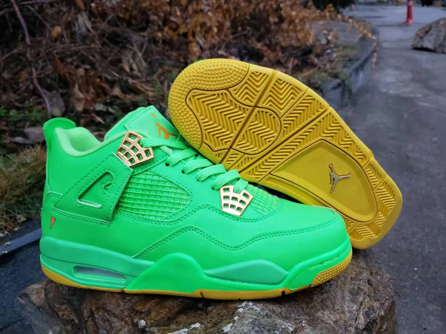 Air Jordan 4 Retro Dark Green Yellow Shoes - Click Image to Close